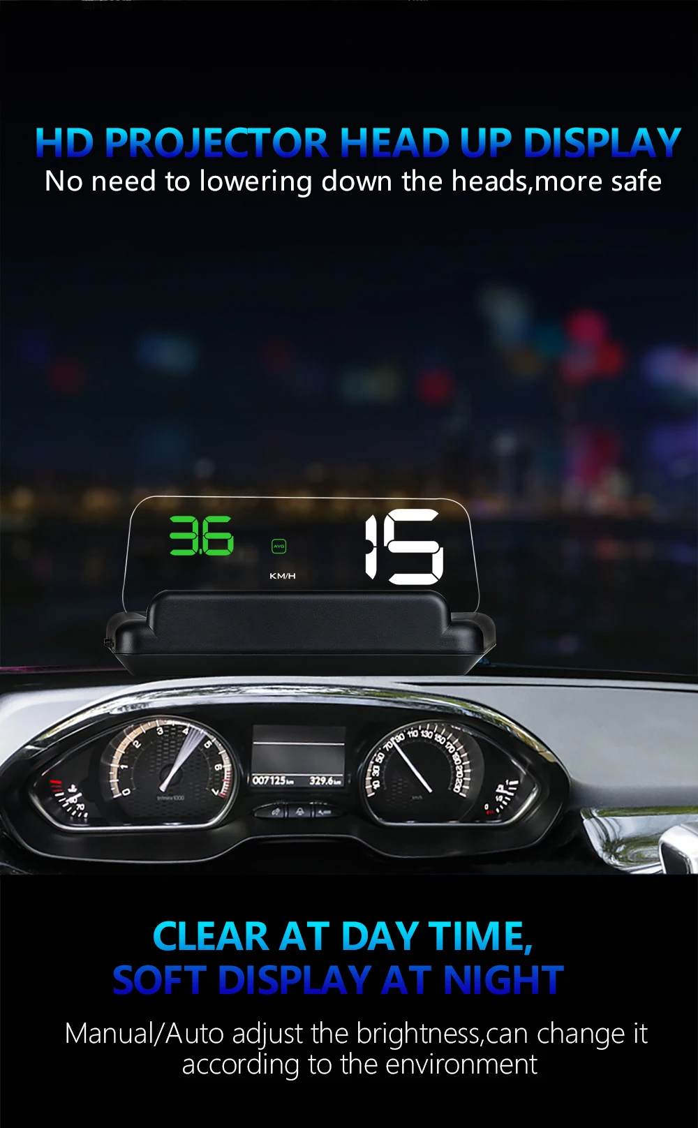 HUD зеркало автомобиля Head Up дисплей C500 лобовое стекло скорость проектор охранной сигнализации температура воды над скоростью об/мин Напряжение часы