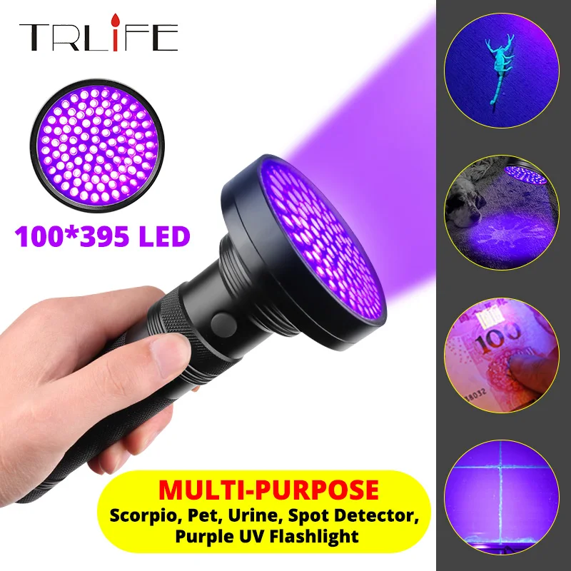 100LED UV luce nera 395nm torcia ultravioletta torcia luce lanterna Zoom luce lampada a mano rilevatore di macchie di urina per animali scorpione