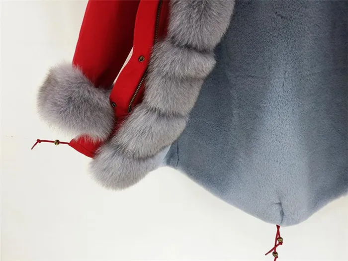 Роскошное натуральное меховое пальто, женская парка с подкладкой из натурального кроличьего меха, большое теплое пальто с капюшоном из лисьего меха, верхняя одежда, зимняя куртка