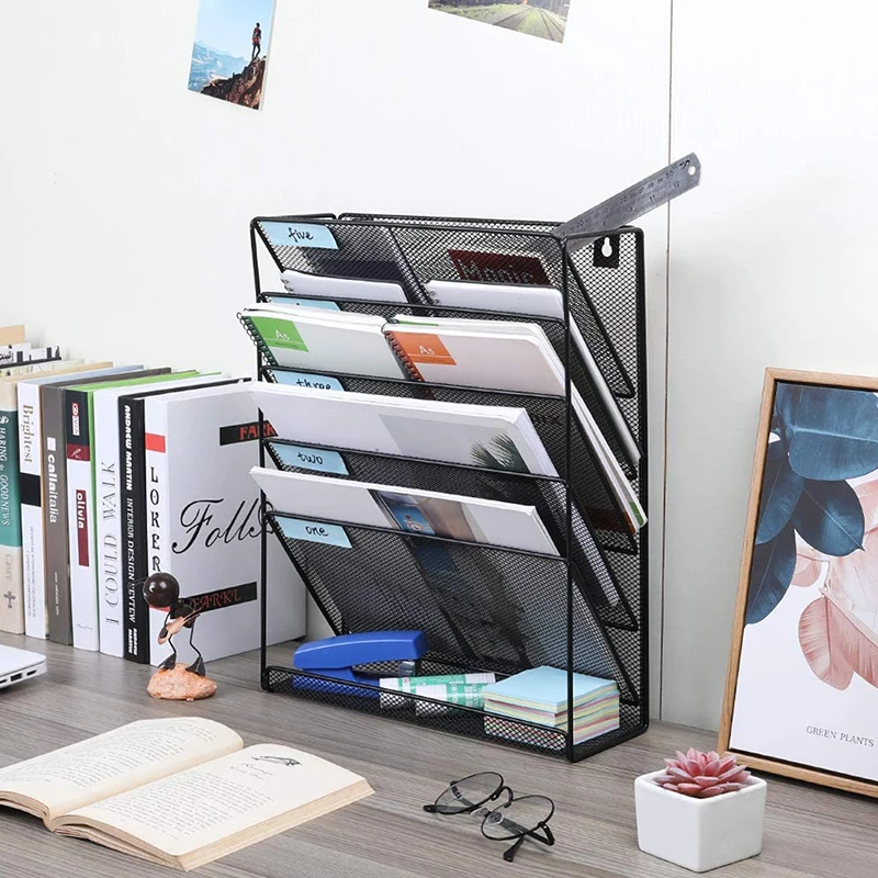 Creative Iron Wall-Mounted File Rack Five-layer Magazine Notebook Storage Shelf Home Office Supplies | Дом и сад