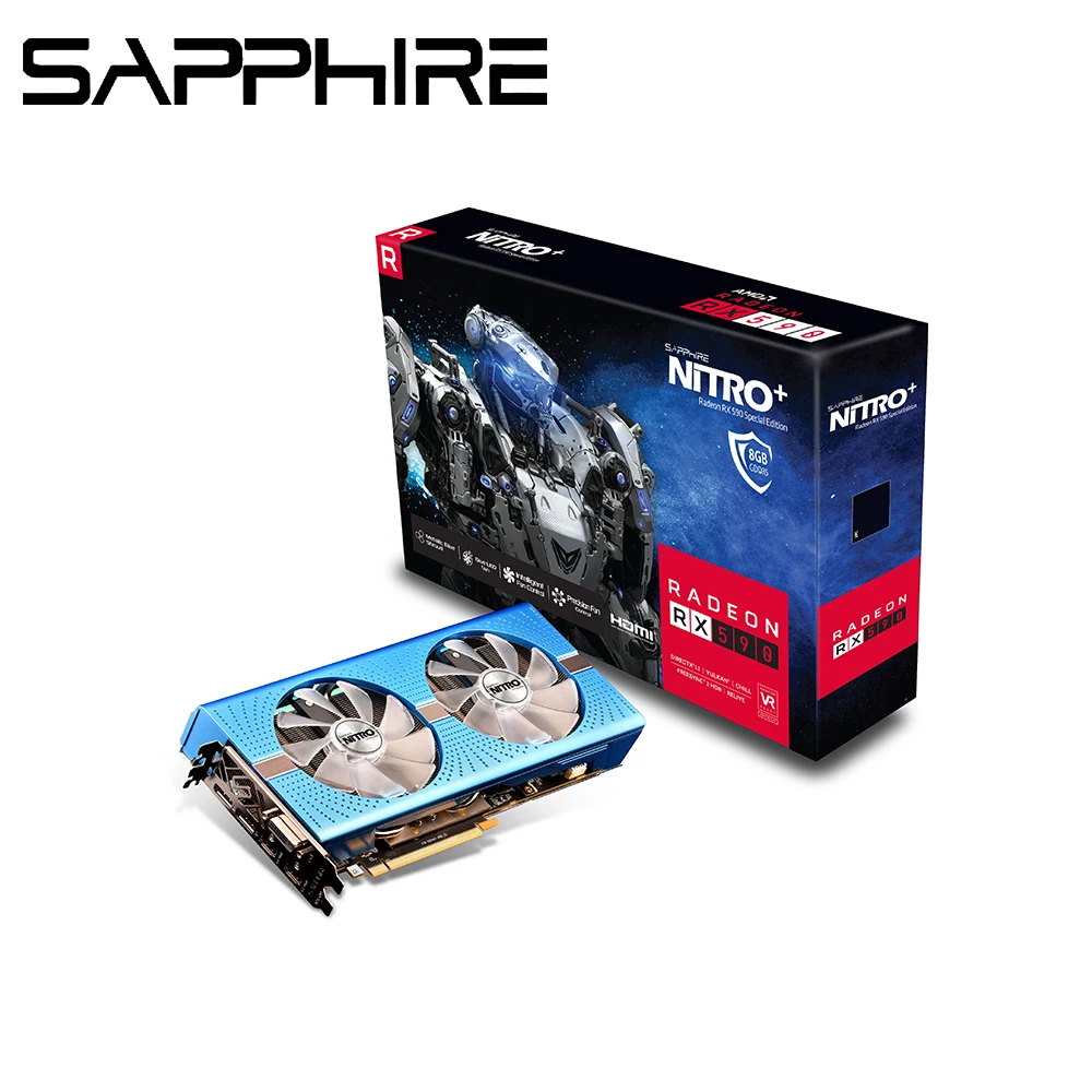 Видеокарта Сапфировая графическая карта NITRO+ rx 590 8G G5 SE GDDR5 256 бит 12 нм amd 8400 МГц 1560 МГц DirectX12 2304 единиц видеокарта для игр