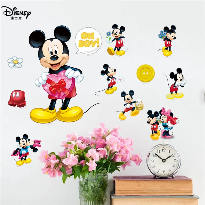 Дисней мультфильм Микки Минни настенные стикеры s для детской комнаты Декоративные стикеры emovable ПВХ Наклейка на стену доска наклейка s