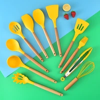 silicone kitchenware cooking utensils set wooden handle spoon spatula shovel egg beaters kitchen cooking tool set kitchen set