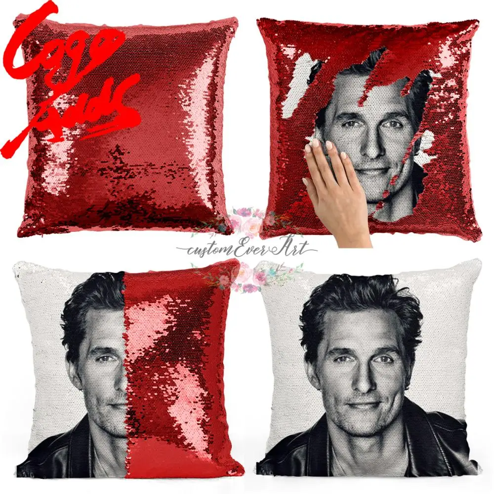 Подушка с блестками Matt McConaughey | Наволочка Двухцветная подушка Подарок для нее