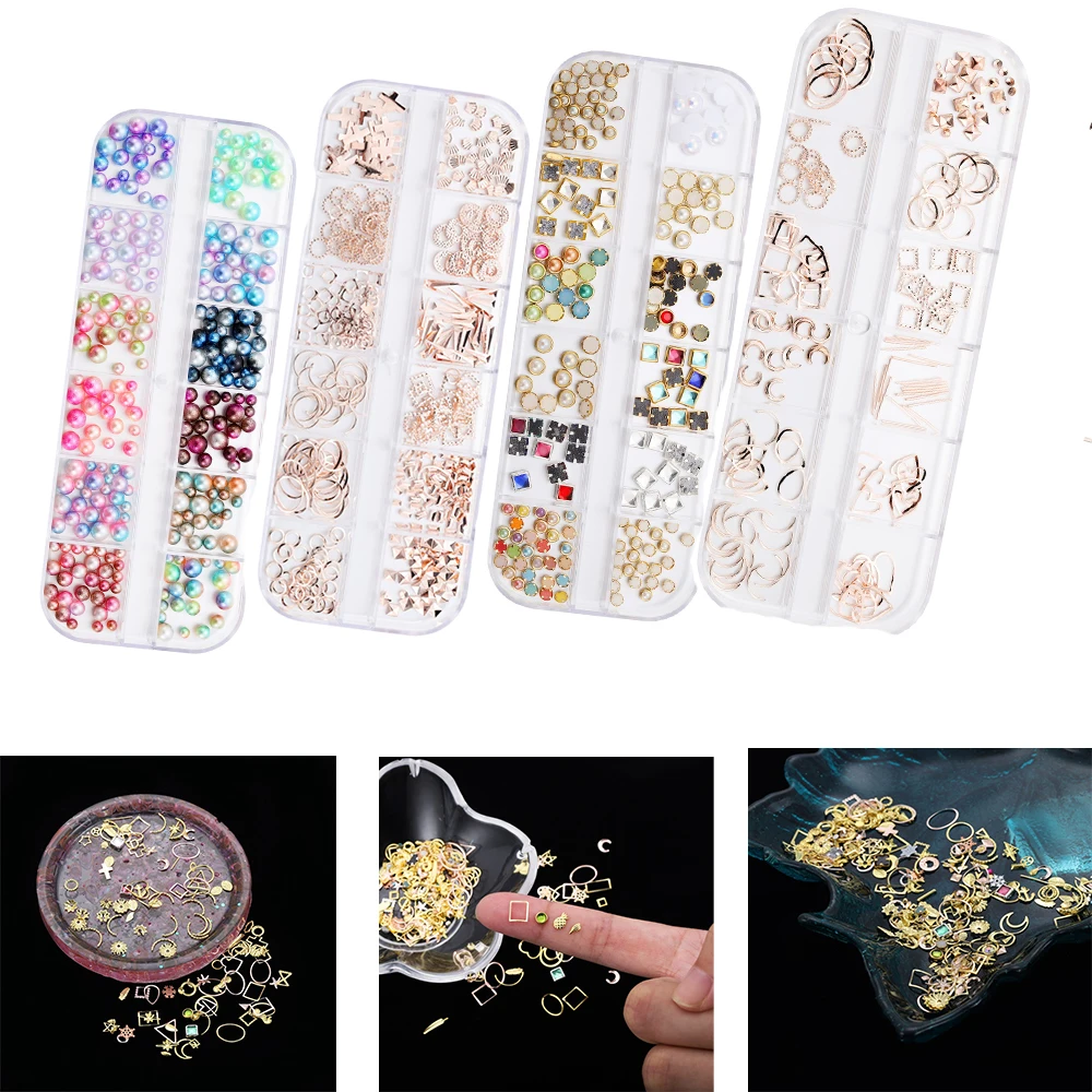 

1Box Nail Art Resin Fillings Metal Beads Gold Color Star Moon Shell Hollow Epoxy Mold Filler For Diy Jewelry Making Accessories
