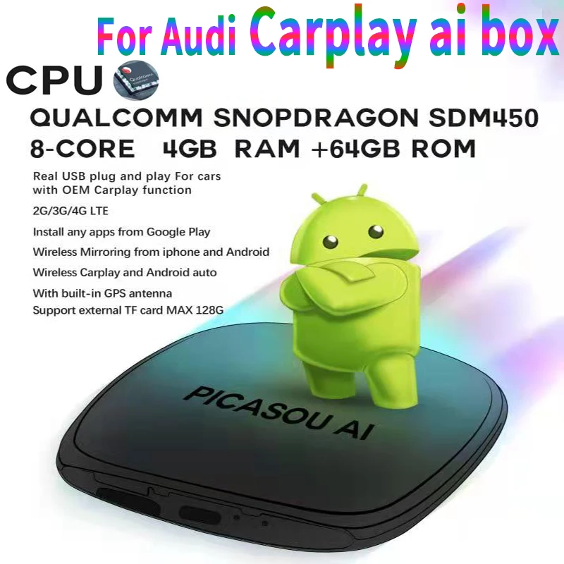 Carplay Ai Box Radio Usb Gps Wireless Carplayes для Audi A3 A4L A5 A6L A7 A8L Q2 Q5L Q7 Q8 R8 TT Q5 E-tron Allroad A4LAvant
