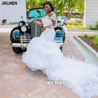 С оборками из органзы Длинные Поезд Русалка свадебное платье 2021 прозрачный кружевной свадебный Тюль платье с одежда с длинным рукавом Vestidos De Novia