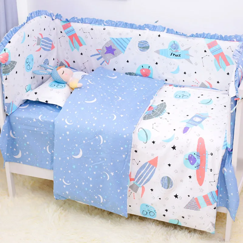 6pcs /set Baby Boys Girls Crib Bedding Set Cotton Baby Bed Linens Set Baby Bedding Kit include Cot Bumpers Sheet Pillowcase