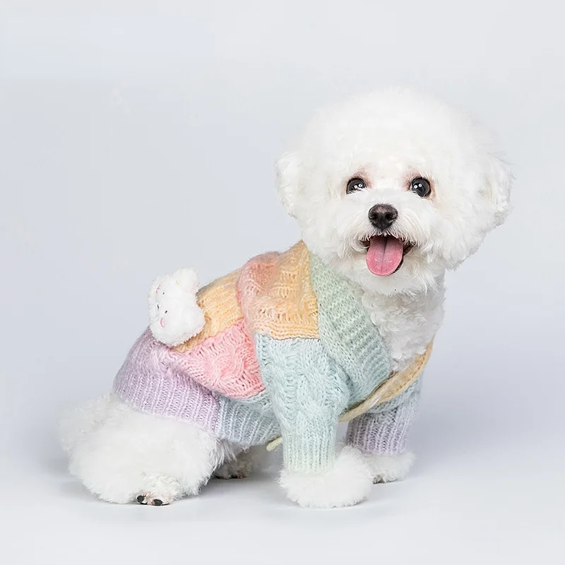 

Cat and Dog Clothes Pet Sweater New Dog Clothes Autumn and Winter Gradient Colorful Cardigan Tie-dye Sweater Cat Accessories Pet
