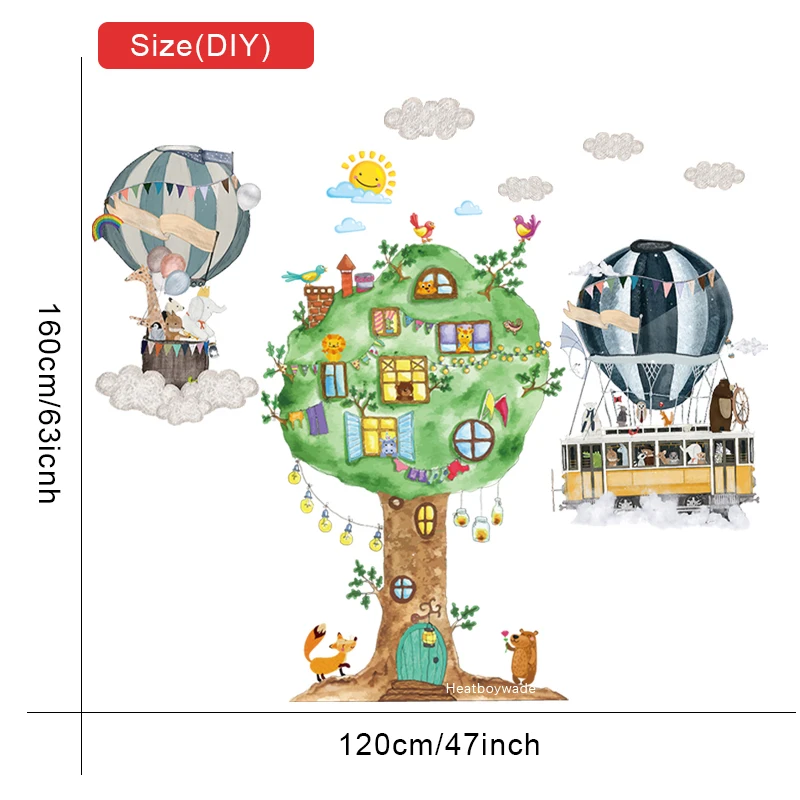 160*120 см Экологичные Мультяшные животные дерево детская комната настенные