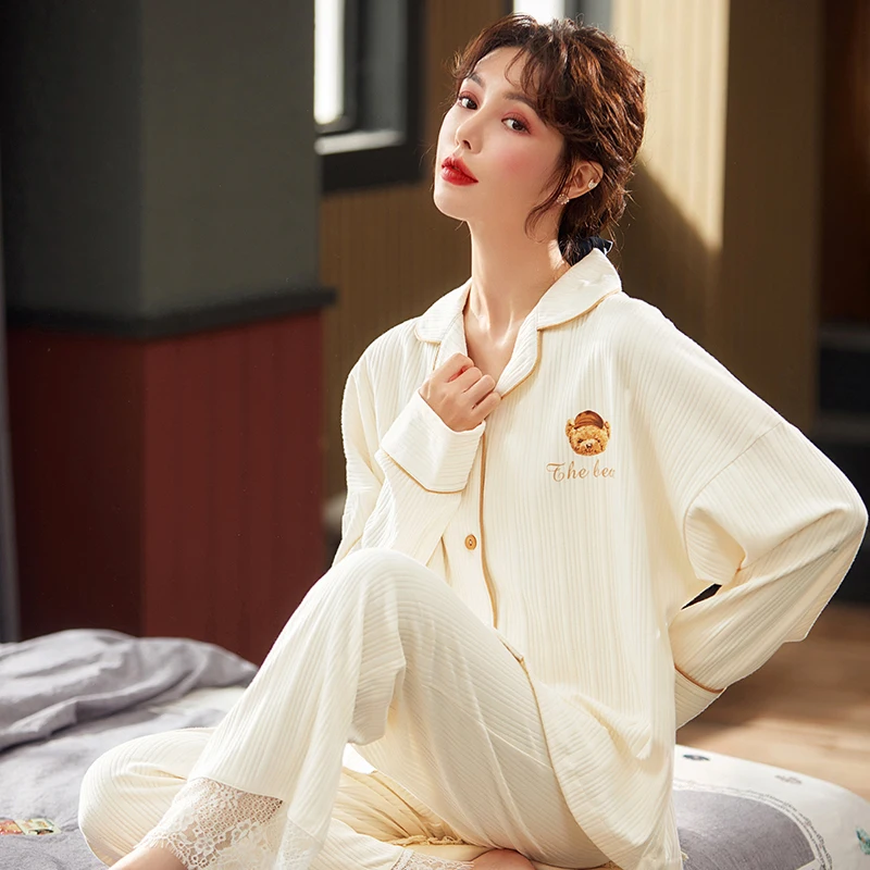 Милая бежевая нежная Дамская Домашняя одежда с карманами в виде медведя