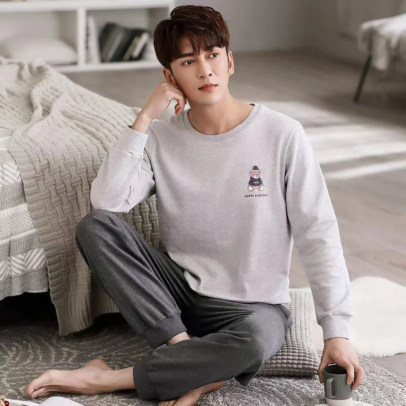 Cotton Pijama For Men Spring Autumn Sleepwear Pajamas Pyjamas Set Casual Loose Long Sleeve Homewear Home Clothes
