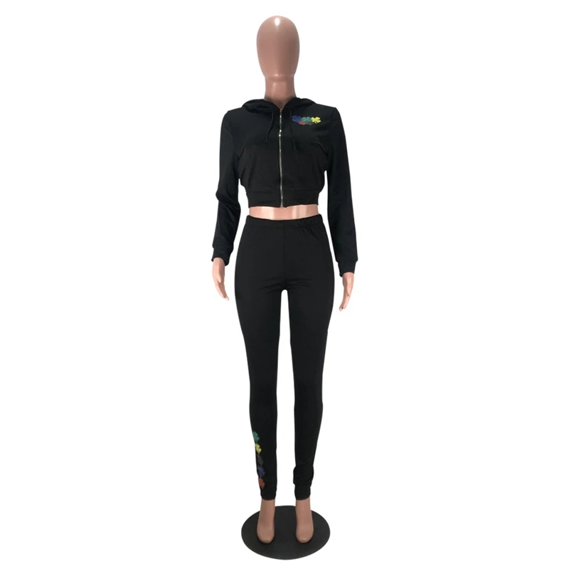 

HAOYUAN Two Piece Set Jumpsuit Fall Clother for Women Tracksuit Matching Crop Hoodie Top Pant Sweat Suits Lounge Wear Outfits