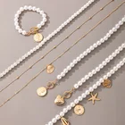 Женское Ожерелье DIEZI в Корейском стиле с подвеской-кулоном, с имитацией жемчуга, ракушки, резной монета, сердце, Морская звезда, голова человека, ювелирные изделия