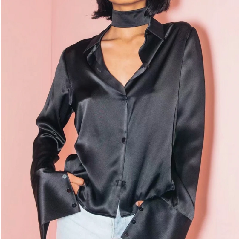 Летняя элегантная женская рубашка 2019 модная Ретро атласное шелковое поло с