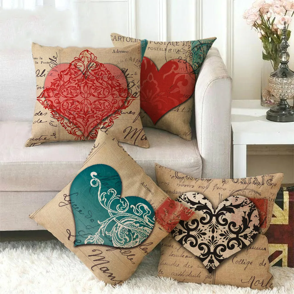 

Loving Heart Printed Cushion Cover Fashion Valentine's Day Gift Throw Pillows Cushions Fauxlinen Decorative Sofa Car Pillowcase
