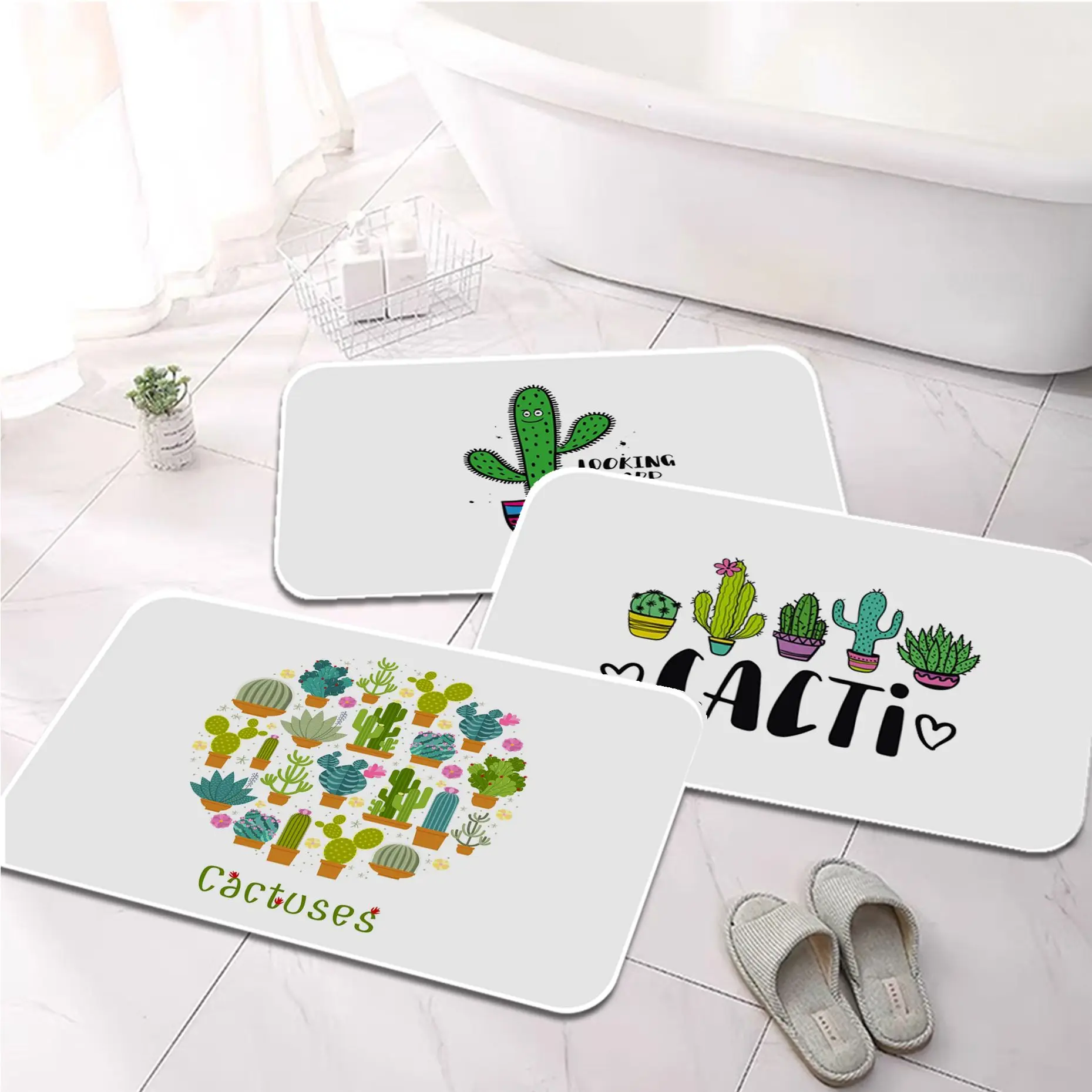 

Фланелевый напольный коврик с мультяшными буквами кактус, украшение для ванной комнаты, нескользящий коврик для гостиной, кухни, приветств...