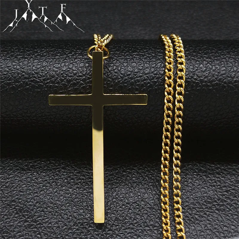 

2021 Fashion Stainless Steel Cross Chain Necklaces for Women Gold Color Long Necklaces Jewelry bijoux N7004S02