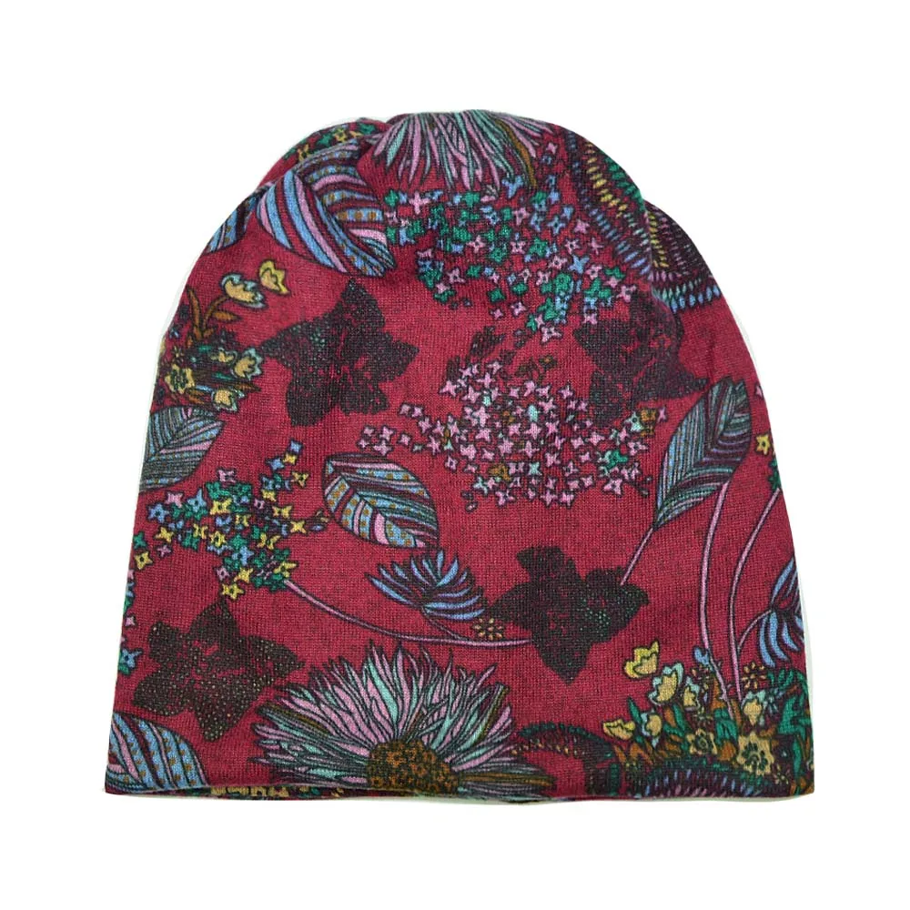 Осенне-зимняя женская вязаная громоздкая шапочка с цветочным узором теплые