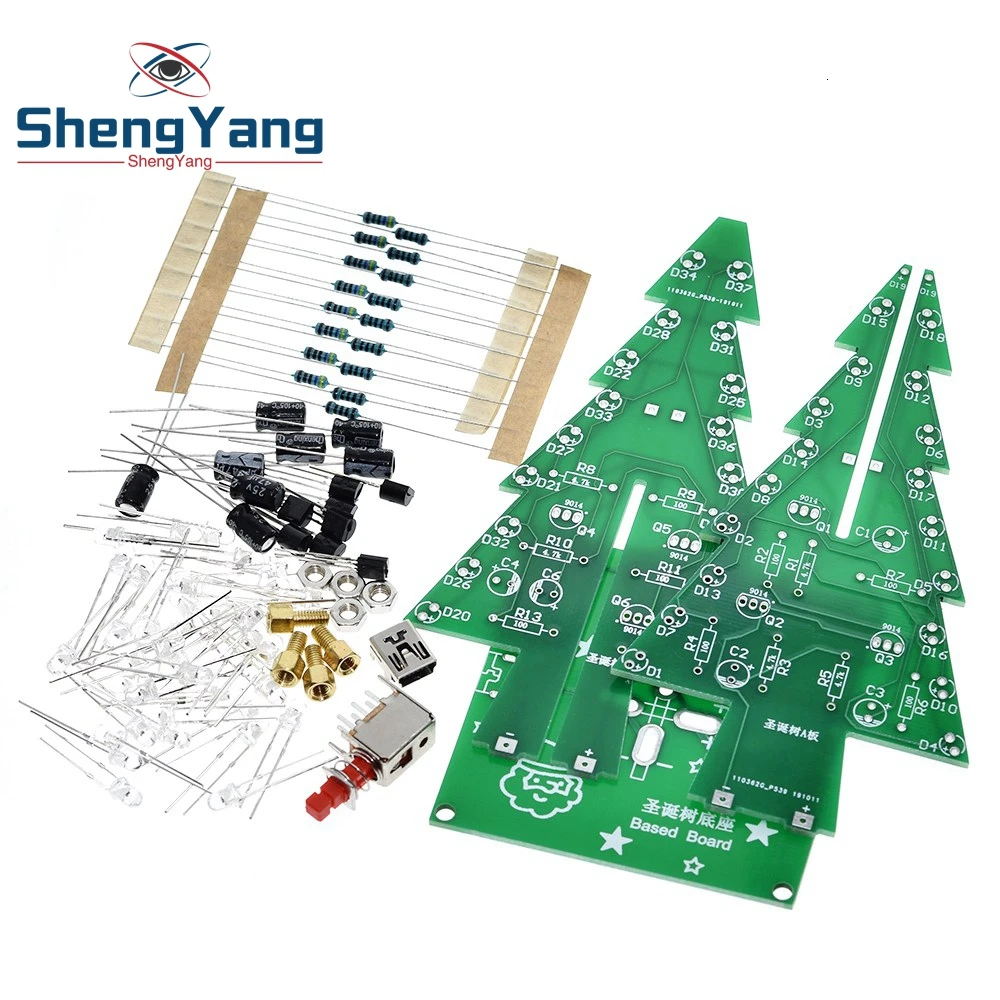 ShengYang 1 шт. Трехмерная 3D Рождественская елка светодиодный DIY комплект красный/зеленый/желтый светодиодный флэш-схема Комплект Электронный набор для развлечения