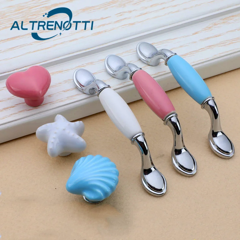 

Furniture Wardrobe Cabinet Handle Child Kids Room Cartoon Pink Blue Ceramic Heart Star Shell Drawer Kitchen Cupboard Drawer Knob