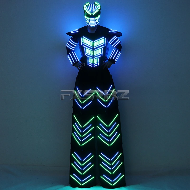 LED Robot Suit Clothes Kryoman Stilts Walker Luminous Costume High Heel Predator Laser Helmet |