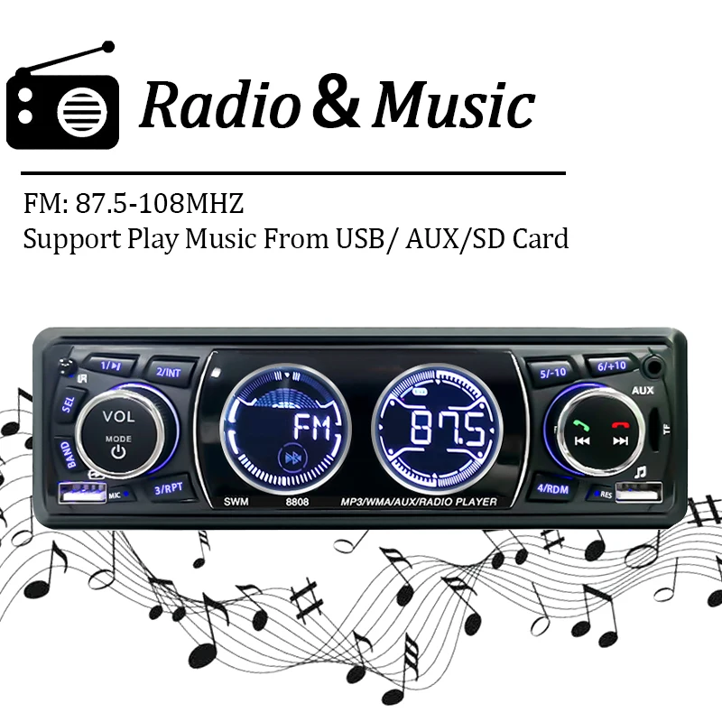 SINOVCLE Car Radio Audio 1din Bluetooth Stereo MP3 Player FM Receiver 60Wx4 Support Phone Charging AUX/USB/TF Card In Dash Kit | Автомобили