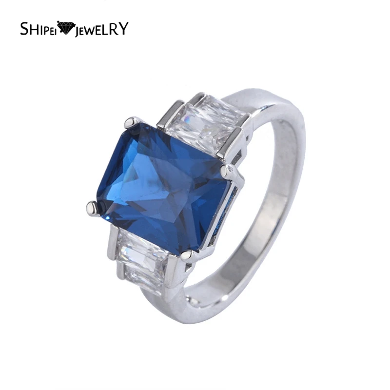 

Shipei 925 Sterling Silver Sapphire Created Moissanite Gemstone Wedding Fine Jewelry Vintage White Gold Ring For Women Wholesale