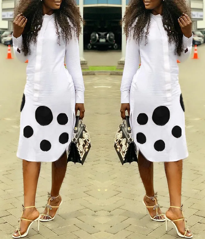 Женское платье-рубашка черно-белое платье в горошек сексуальное с