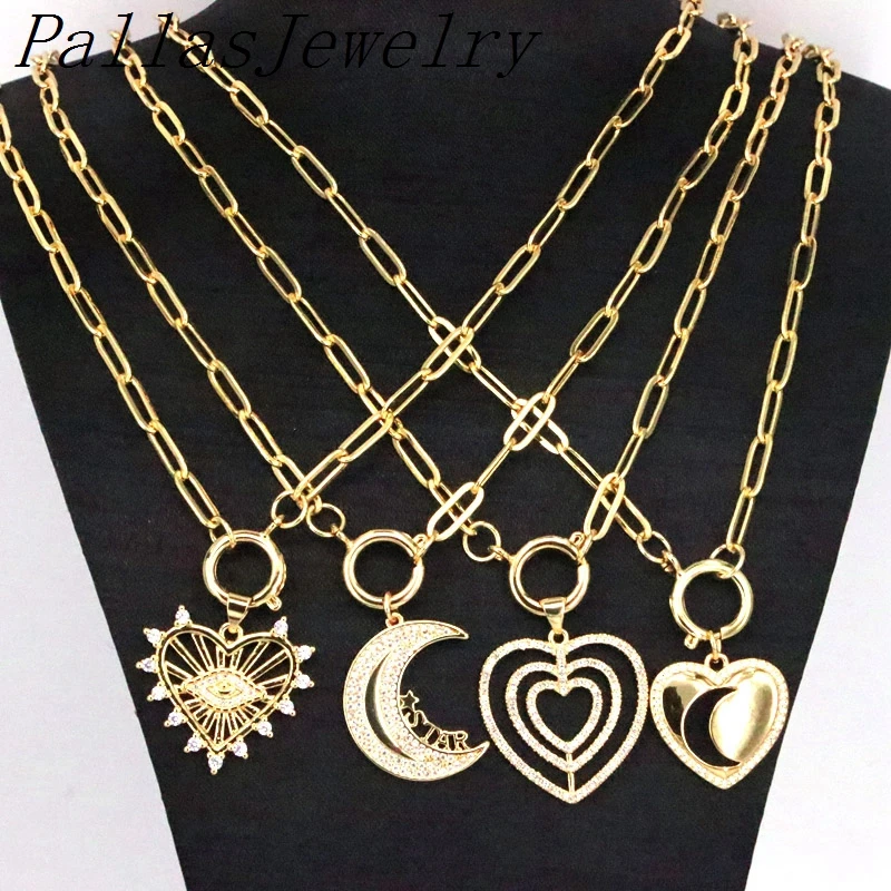 

5Pcs New design cz necklace,heart moon shape cz pendant jewelry,popular plated copper chain necklace