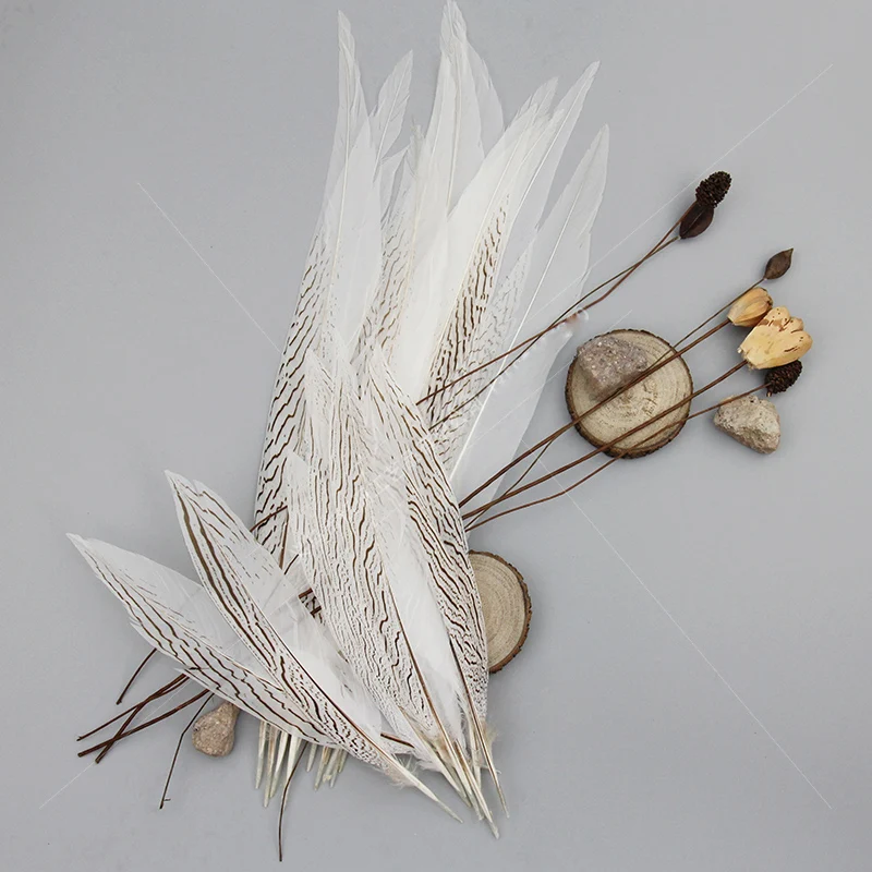 

50pcs 45-50cm White Silver Pheasant Feathers Natural pheasant tail feathers for crafts wedding party headdress decoration