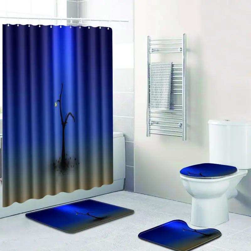 

Zeegle Strip Bath Mat with Curtain Set Bathroom Water Absorption Foot Rug Pedestal Rug Lid Toilet Cover Mat Bathroom Accessories