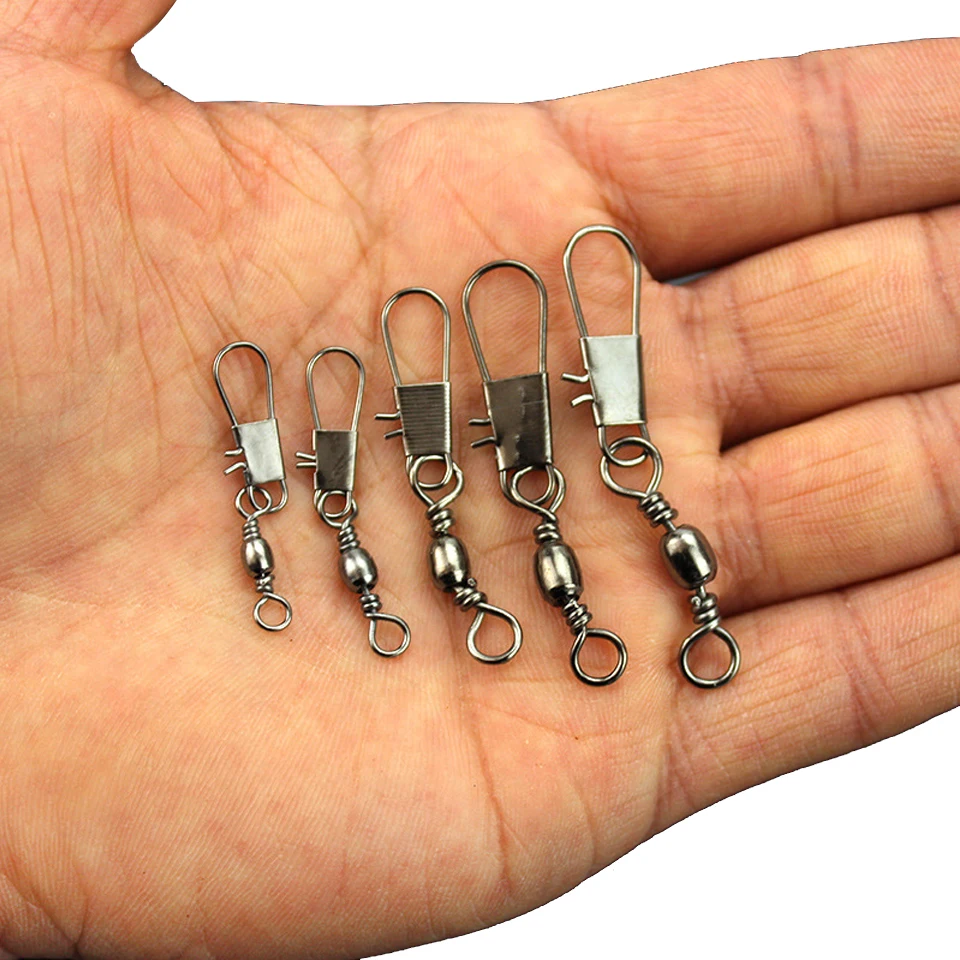 

100pcs/Set Fishing Connector Rolling Swivel Pin Snap 2#-10# Bearing Interlock For Fishhooks Lure Carp Fishing Tackle Accessories