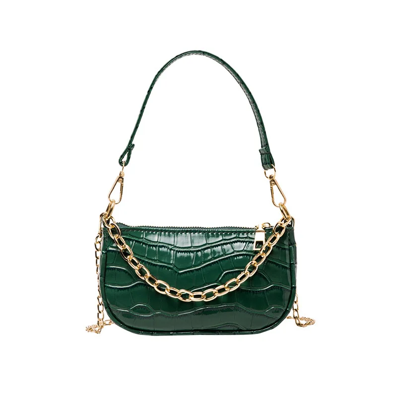 

Stone Pattern PU Leather Armpit Bag For Women 2021 Solid Color Chain Shoulder Handbags Female Travel Fashion Hand Bag
