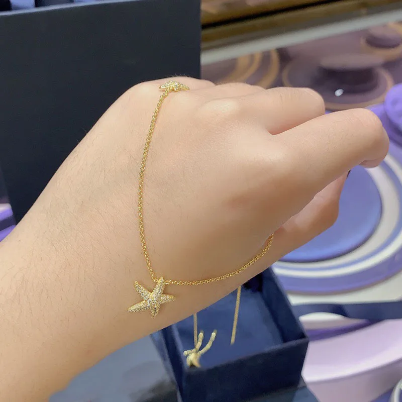 

Brand 1:1High Quality Yellow Gold Color Charm Star Zirconia Starfish Pendant Necklace Women Fashion Jewelry