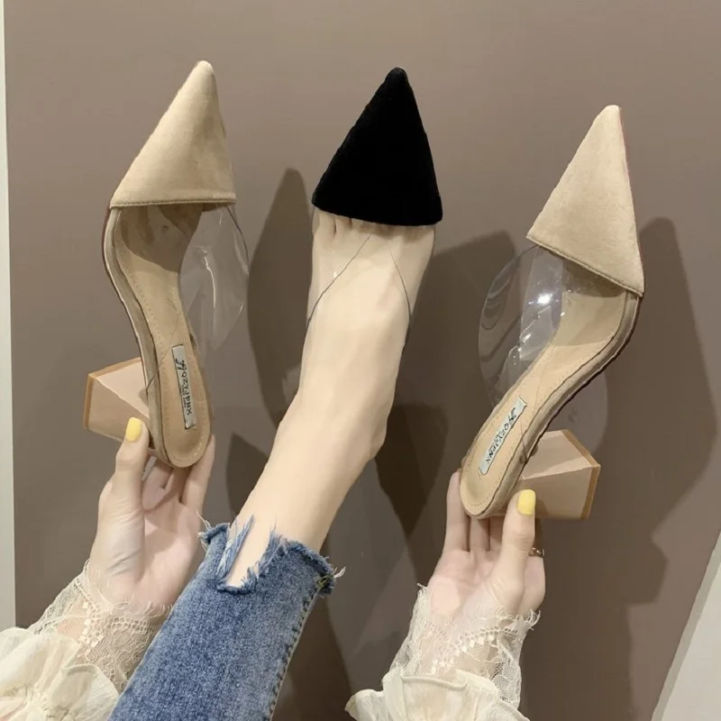 

Pointed toe half drag women's shoes 2021 new Korean fashion all-match Baotou sandals and high heels can be worn outside