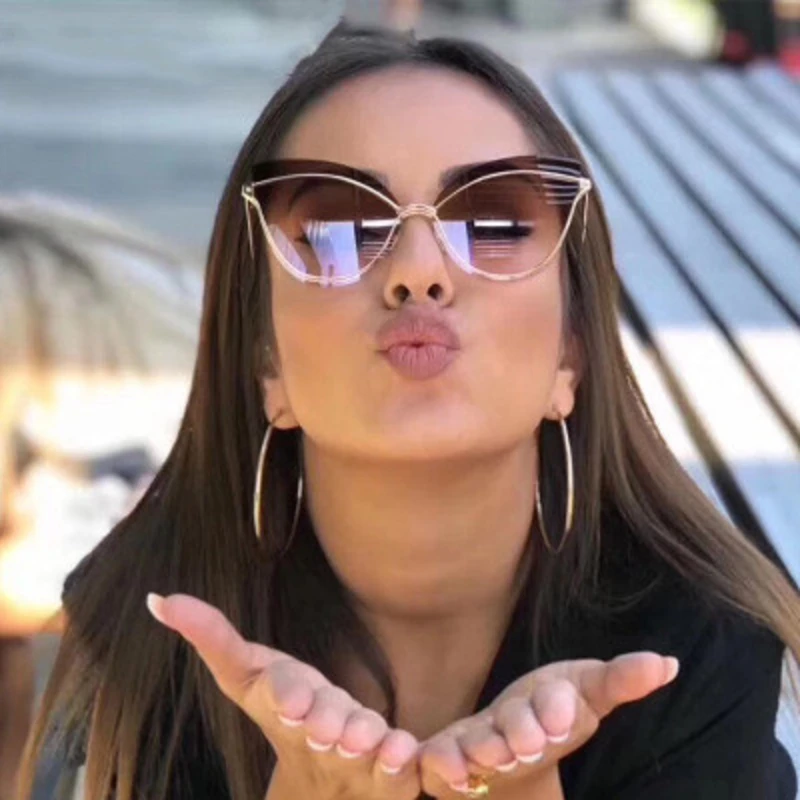 

NAUQ trend metal cat eye women sunglasses brand designer ocean lens shade mirror gradient sun glasses ladies vintage eyewear