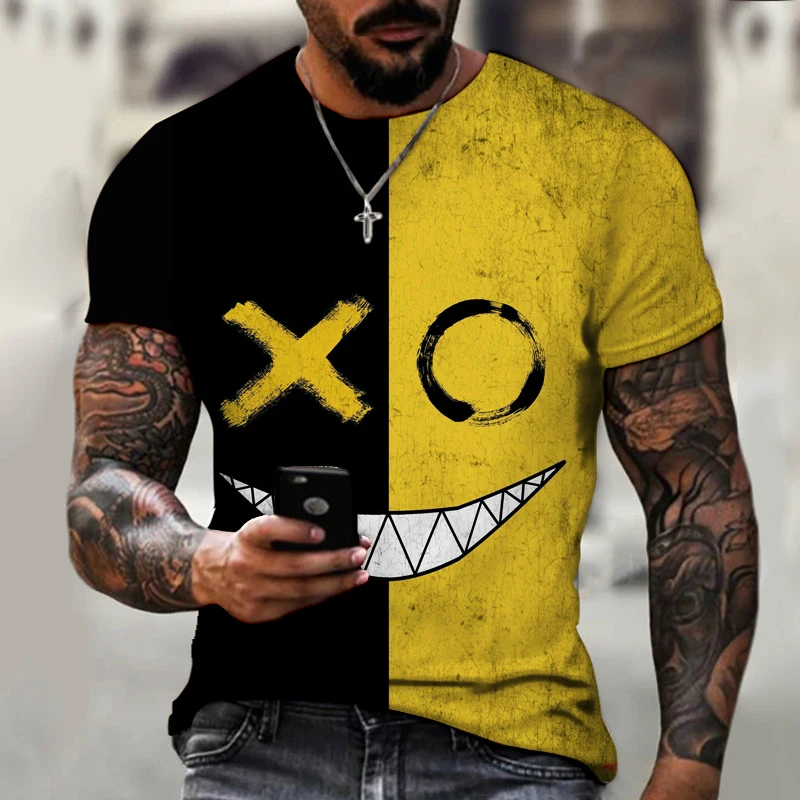 

t 2021 Summer New Mens Cute SmileyMens T-Shir Face 3D Digital Printing T-Shirt Loose Men Short Sleeves O-Neck Versatile Top