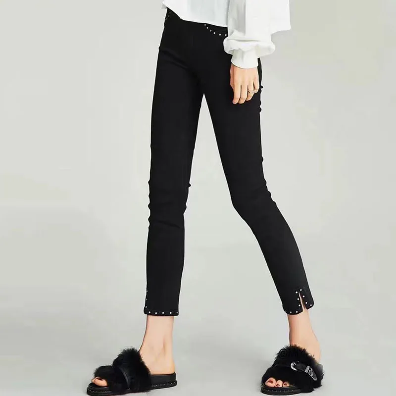 Женские узкие джинсы эластичные джинсовые брюки с пуговицами высокой талией