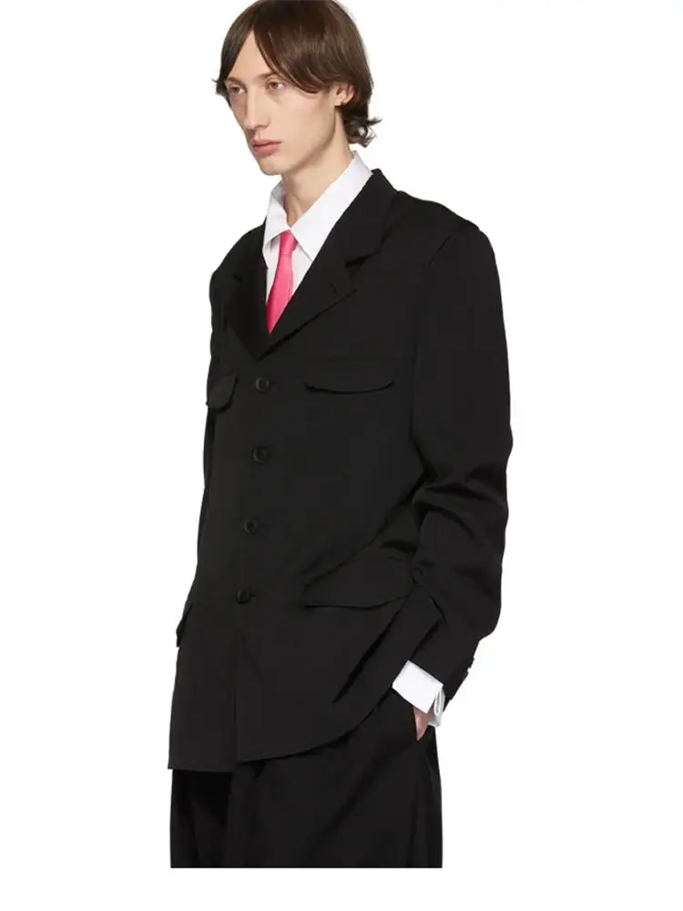 Осенняя новинка мужское черное однорядное повседневное пальто в европейском и