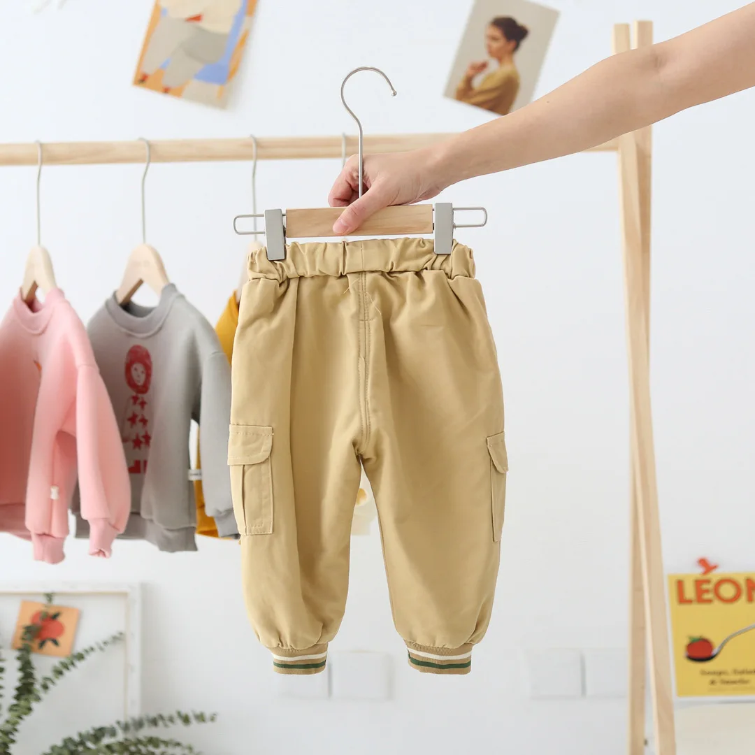 WLG boys girls witner pants kids velvet thick green khaki beige pant baby casual warm trouesrs children