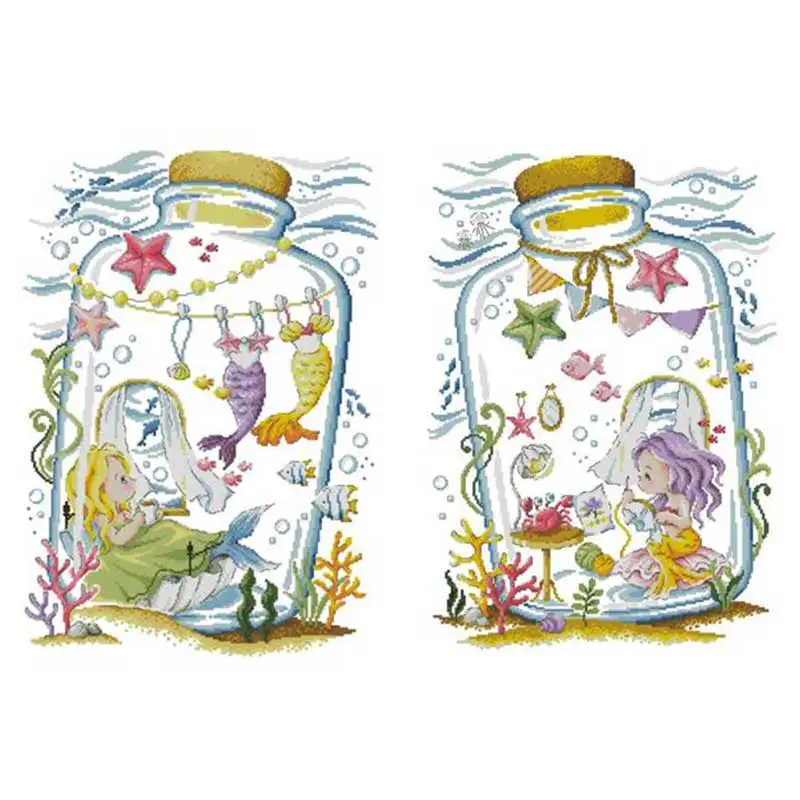 

Mermaid in a bottle patterns counted 11CT 14CT 18CT 16CT DIY Cross Stitch Sets wholesale Cross-stitch Kits Embroidery Needlework