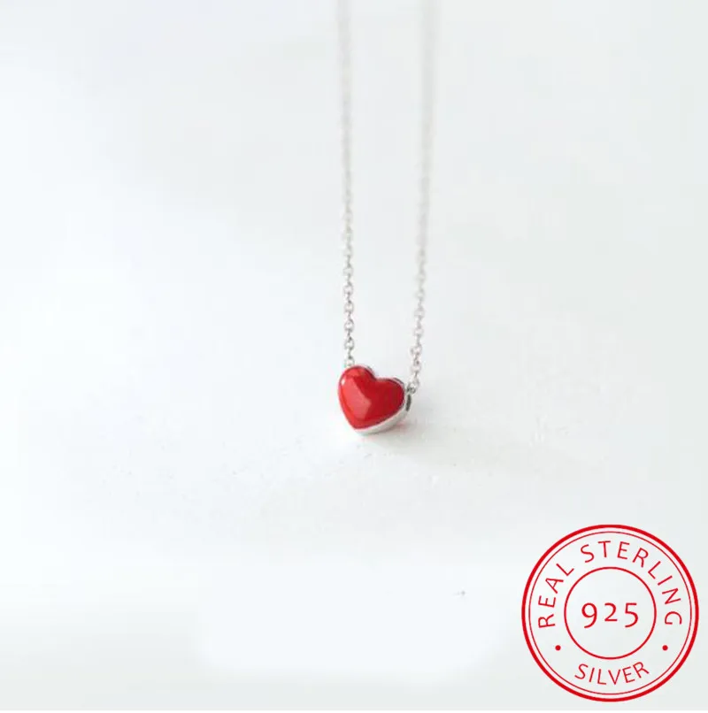 

Fashion Tiny Red Heart Dainty Necklace 925 Sterling Silver Chain Choker Necklace For Women Enameled Pendant Jewelry Accessories