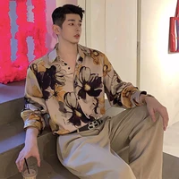 2021 men vintage flower printed niche fashion loose casual long sleeve shirts male korean style streetwear dress shirt oversize