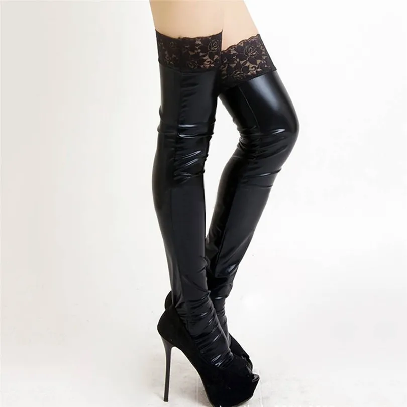 Женское сексуальное Эротическое белье из лакированной кожи кружевные чулки