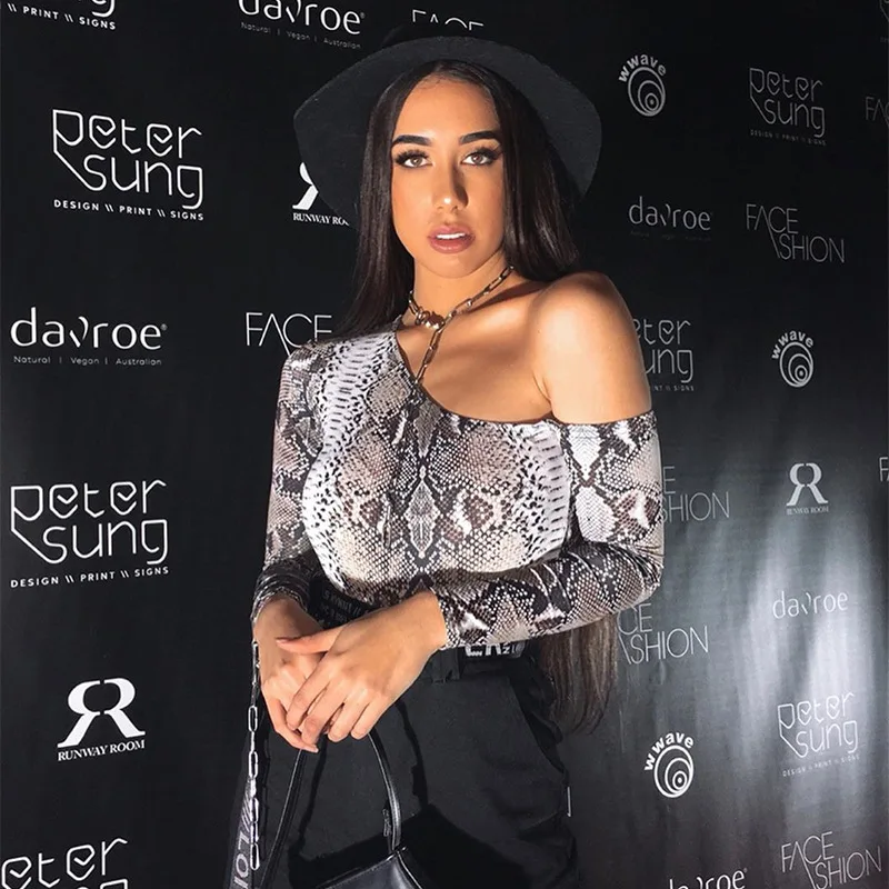 Боди для женщин сексуальный Змеиный комбинезон с принтом на одно плечо футболка