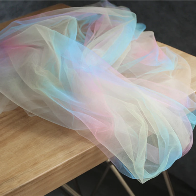 

Rainbow Gradient Mesh Tulle Lace Fabrics DIY Scarf Veil Skirts Party Decor Wedding Dress Designer Fabric 50*140cm