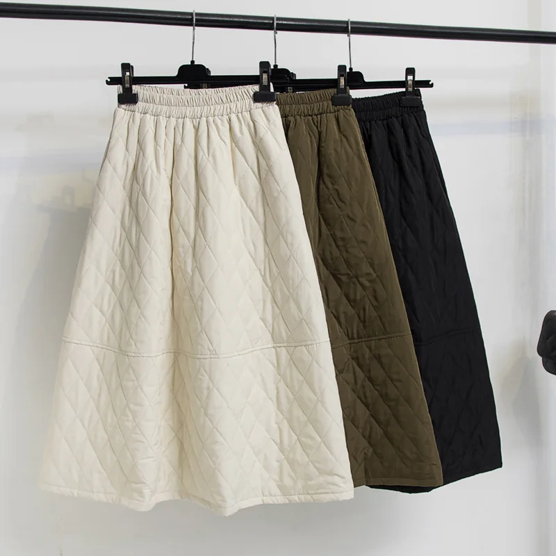 

Осенне-зимняя стеганая трапециевидная Юбка со стразами, эластичная юбка средней длины с высокой талией и зонтиком, плотные зимние юбки