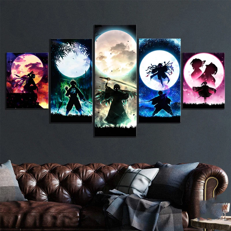 

5 Pieces Canvas Art Painting Anime Poster Decor Demon Slayer Wall Picture Print Living Room Modern Home Decoration Bedroom Mural