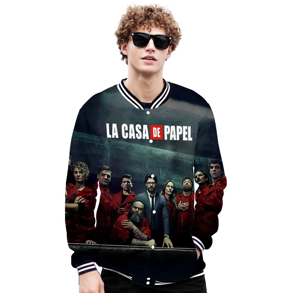 

Мужская и Женская бейсбольная куртка La Casa De Papel, 3d Толстовка с капюшоном и принтом «бумажный дом», свитшоты с длинным рукавом, мужские 3D толст...